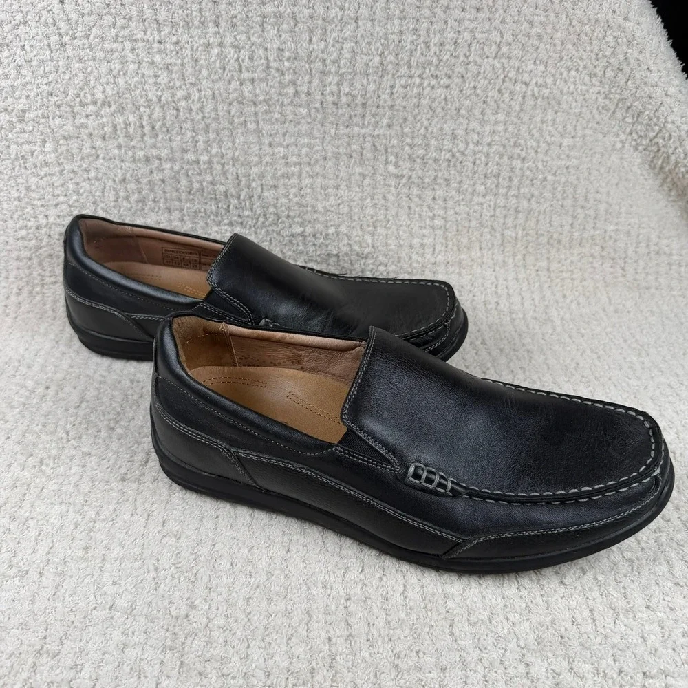 Vionic Preston Mens Black Leather Slip On Loafers Moc Toe Shoes 11 556PRESTON